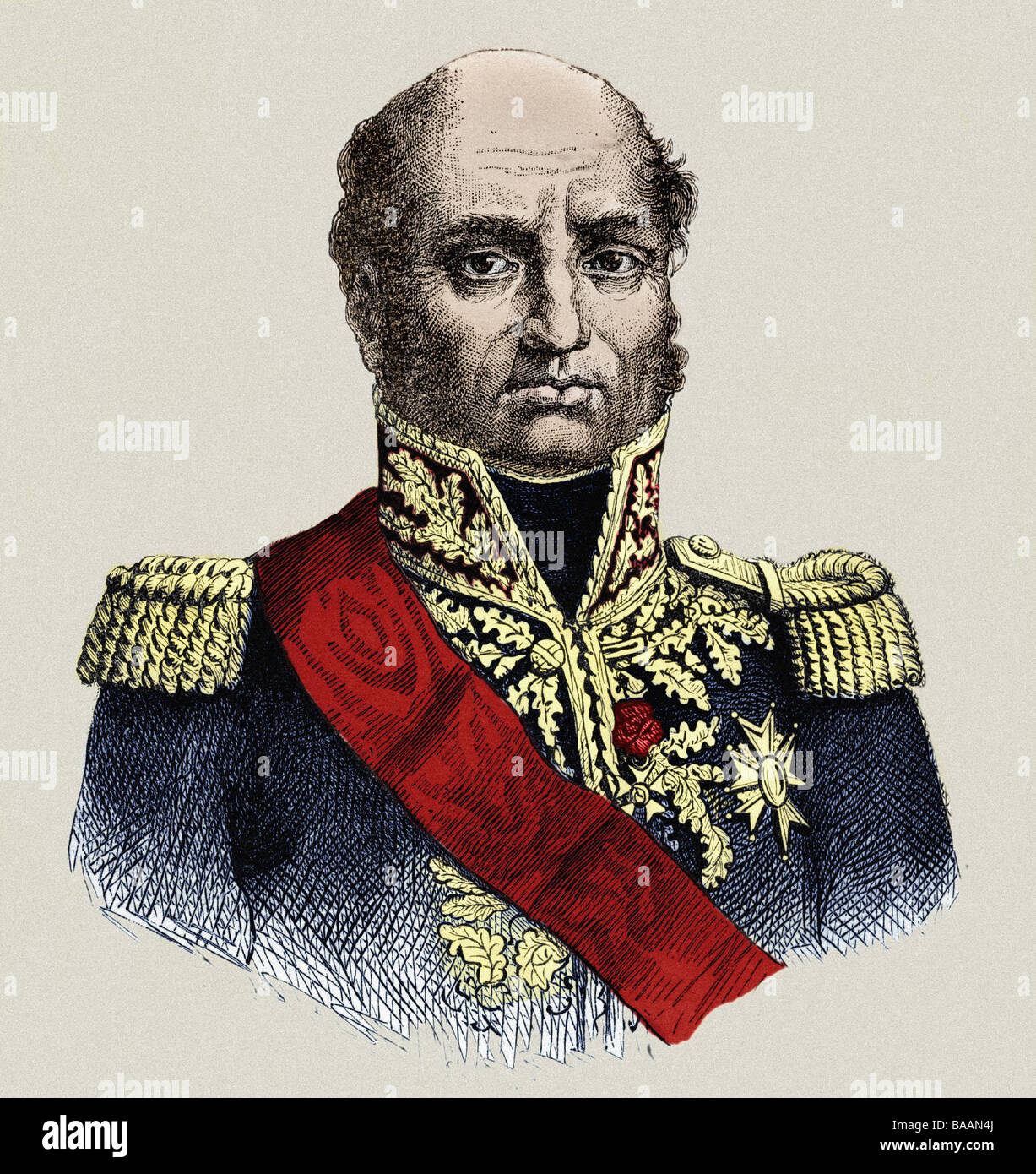 Davout, Louis Nicolas, 10.5.1770 - 1.6.1823, französischer Marschall, Porträt, Holzgravur, nach Forestier, später farbig, 19. Jahrhundert, Stockfoto