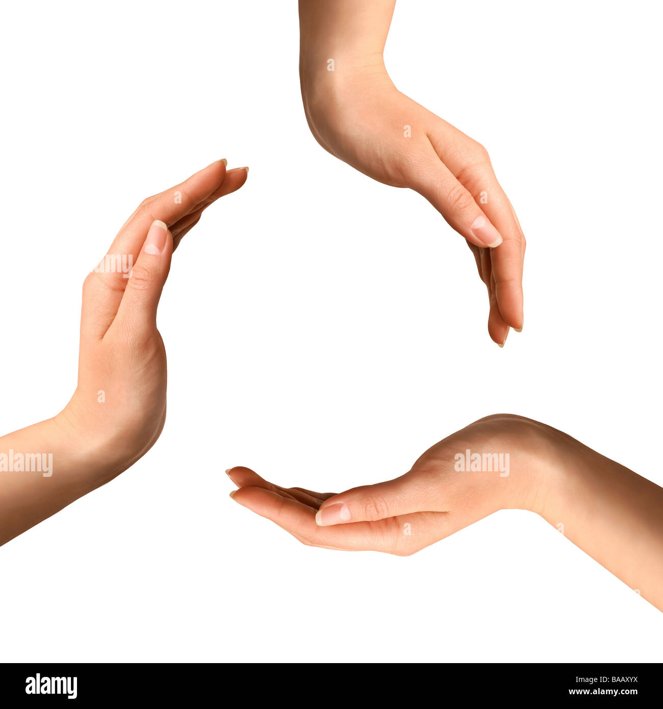 Recycling-Symbol von Händen gemacht Stockfoto