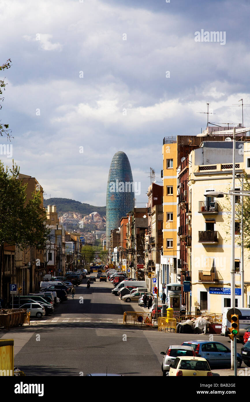 Torre Agbar Agbar Turm Barcelona Catalunya Spanien vom französischen Architekten Jean Nouvel entworfen Stockfoto