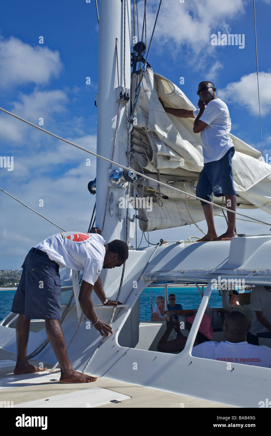 Tiami Katamaran Segeln Cruise Besatzungen Segelboot, "West Coast" von Barbados, "West Indies" Stockfoto