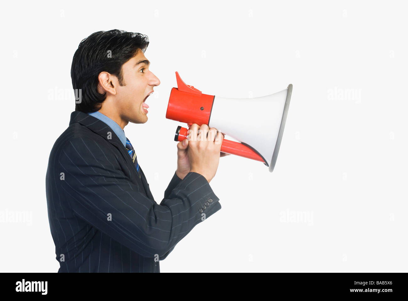 Geschäftsmann mit einem Megaphon Stockfoto