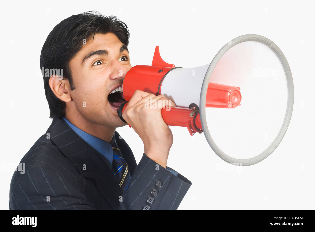 Geschäftsmann mit einem Megaphon Stockfoto