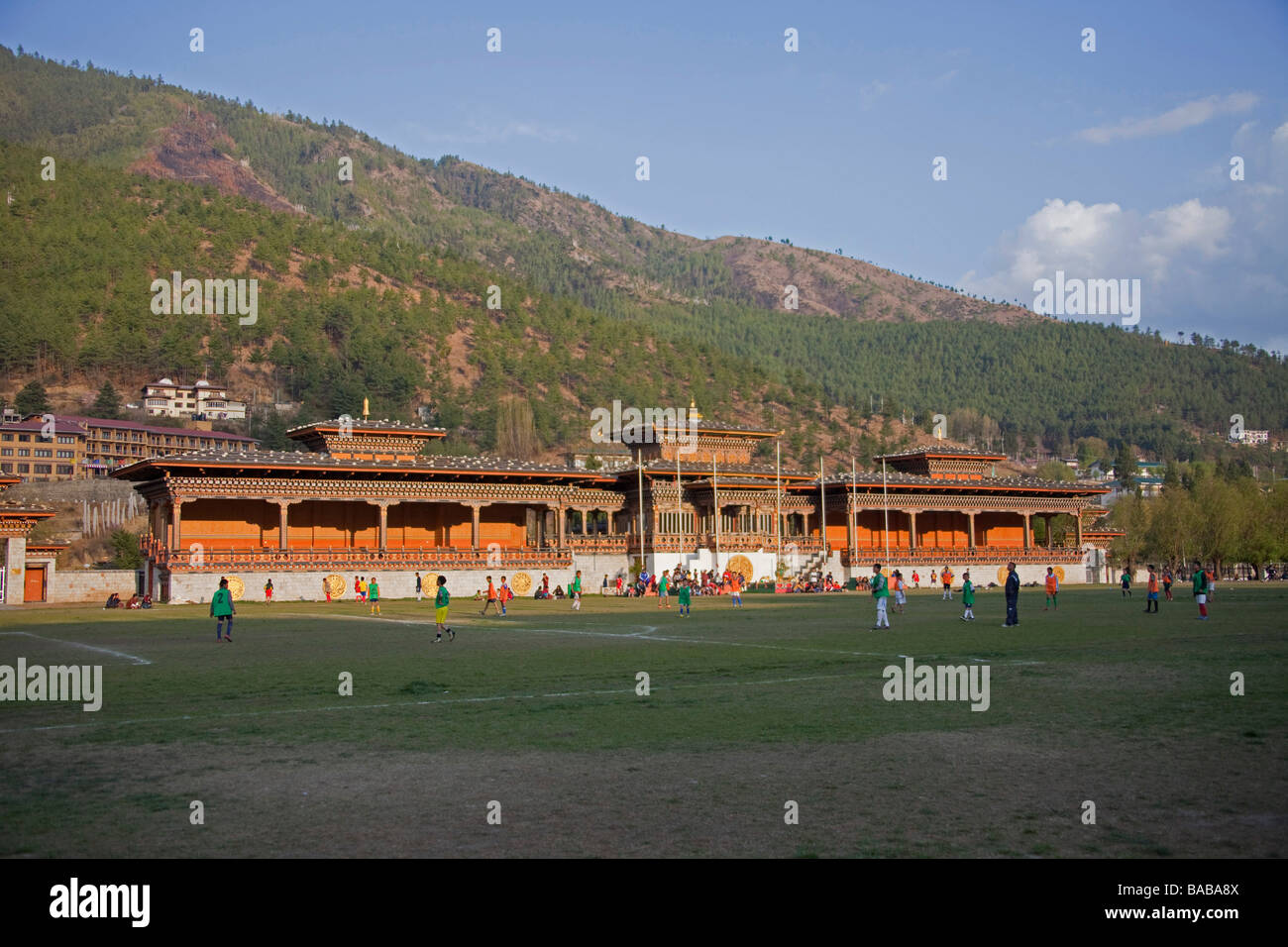 Changlimithang National Sports Stadium, ein Mehrzweck-Stadion, Thimphu, Bhutan, Asien. Horzontal Gesamtansicht Stockfoto