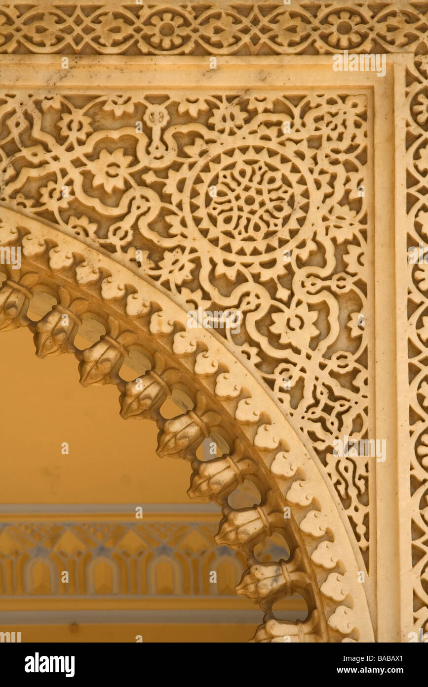 Geschnitzten Marmor Detail City Palace Jaipur Stockfoto