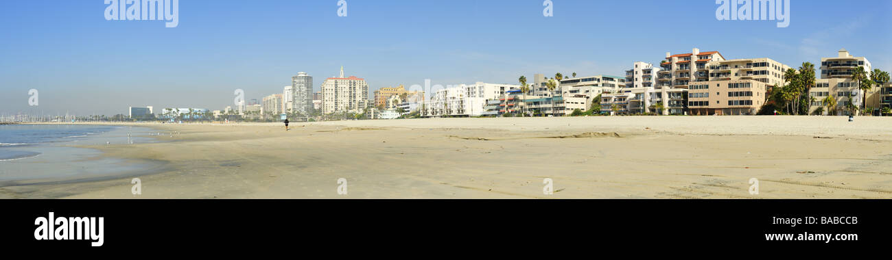 Panorama der Waterfront und City Beach, Long Beach CA Stockfoto