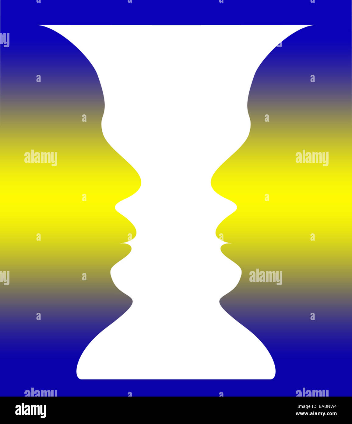optische Täuschung einer Vase mit blau gelb hinterlegt oder zwei Menschen  einander zugewandt Stockfotografie - Alamy