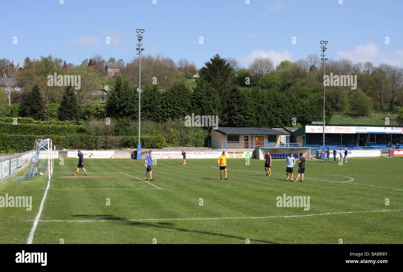 Fußball-Training bei Matlock Town Football ground Matlock, Derbyshire, England, U.K Stockfoto