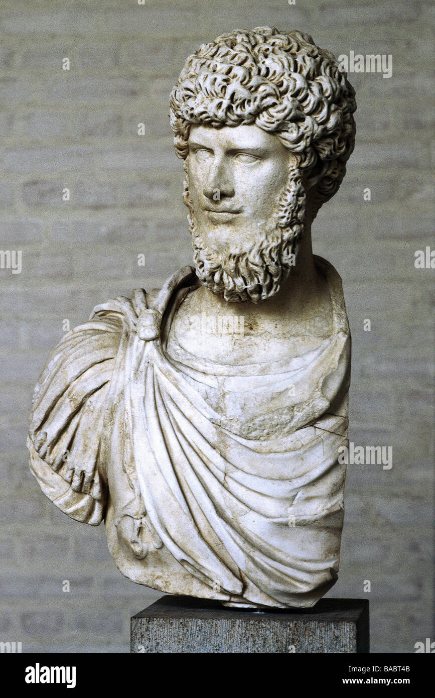 Verus, Luzius Aelius Aurelius, 15.12.130 - Januar/Februar 169, römischer Kaiser 8.3.161 - 169, Porträt, Büste, Marmor, 2. Jahrhundert, Glyptothek, München, Stockfoto