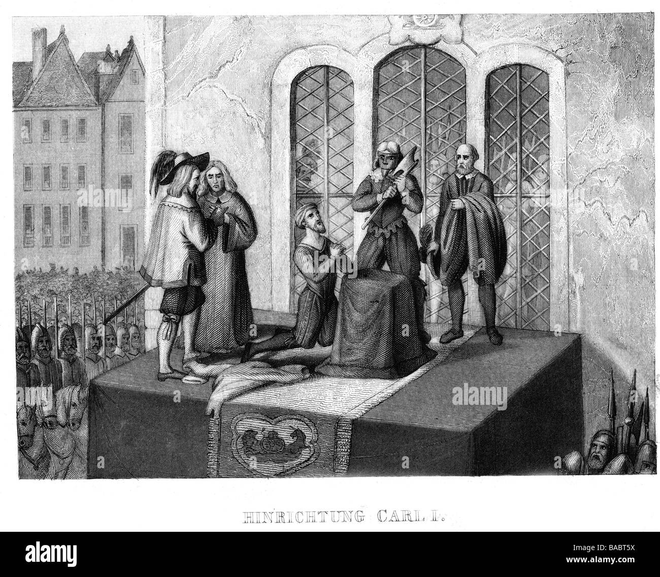 Charles I, 19.11.1600 - 30.1.1649, König von England, Schottland und Irland 1625 - 1649, halbe Länge, Tod, Ausführung vor dem Bankett- House, Whitehall, Stahlstich, Jahrhundert, Artist's Urheberrecht nicht gelöscht werden Stockfoto