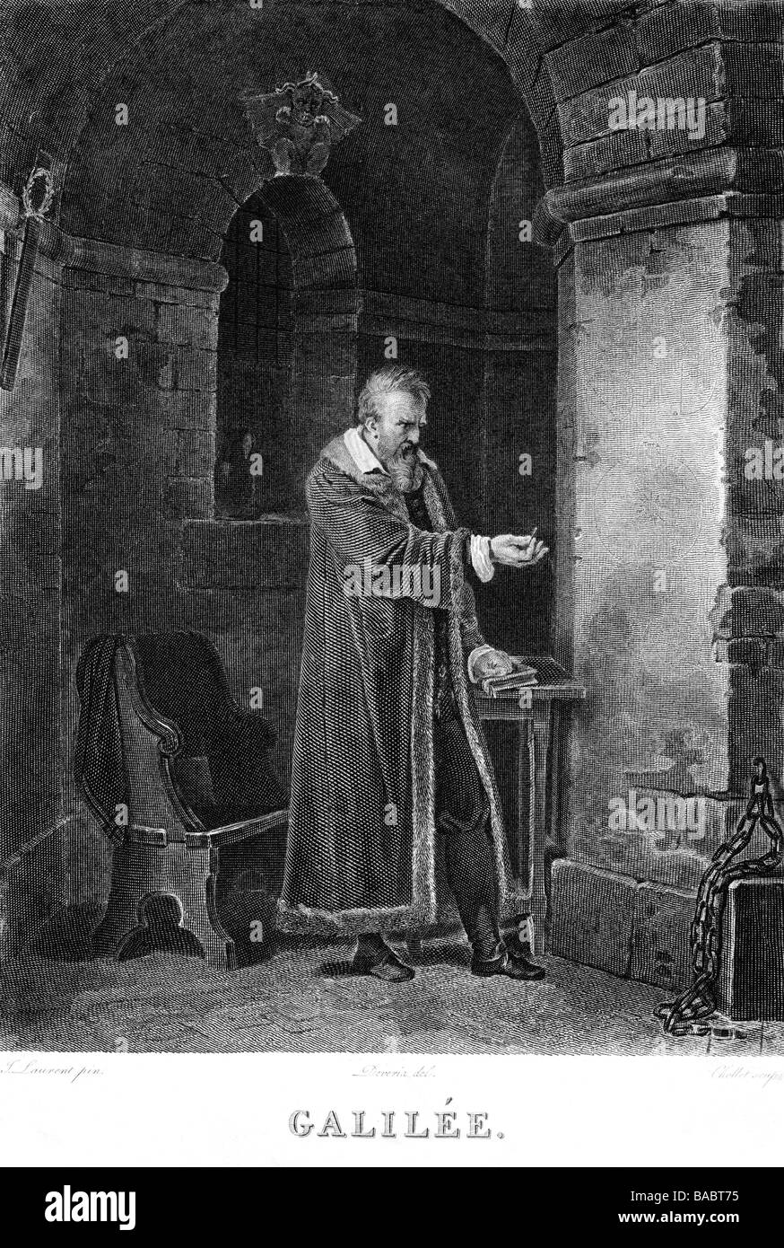 Galilei, Galileo, 15.2.1564 - 8.1.1642, italienischer Physiker, im Gefängnis, Kupferstich nach dem Lackieren von S. Laurent, Jahrhundert, Artist's Urheberrecht nicht geklärt zu werden. Stockfoto