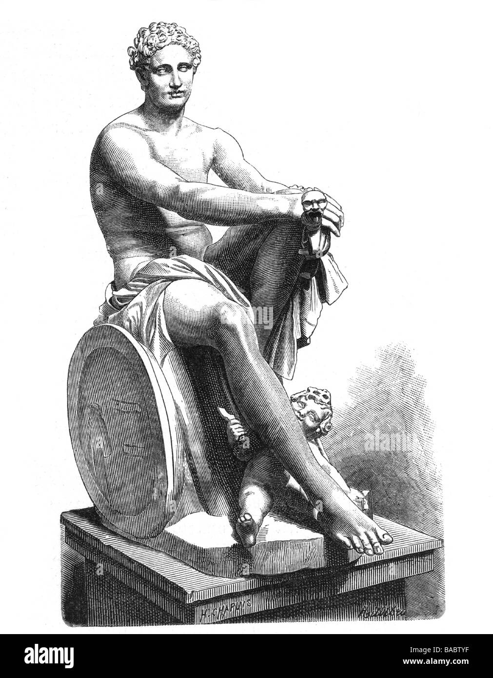 Ares, der griechische kriegsgottheit, volle Länge, Holzgravur nach Statue, Villa Ludovisi, Stockfoto