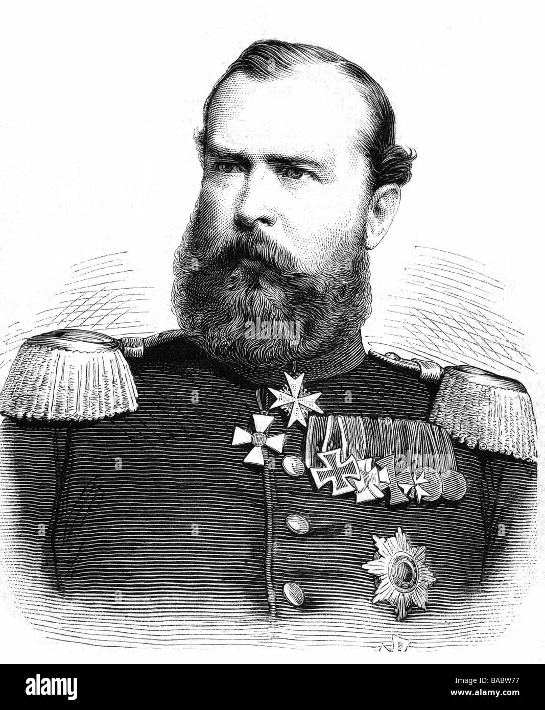 Ludwig IV., 12.9.1837 - 13.3.1892, Großfürst von Hessen 17.6.1877 - 13.3.1892, Porträt, Holzgravur, 19. Jahrhundert, Stockfoto