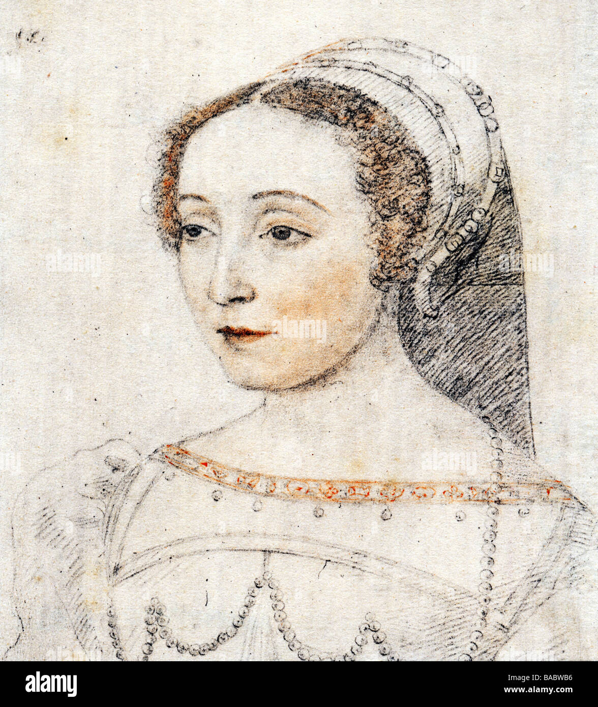 Baune, Anne de, Hofdame der Königin von Frankreich (Catherine di Medici), Porträtzeichnung, gefärbt nach Francois Clouet, 1548, Stockfoto
