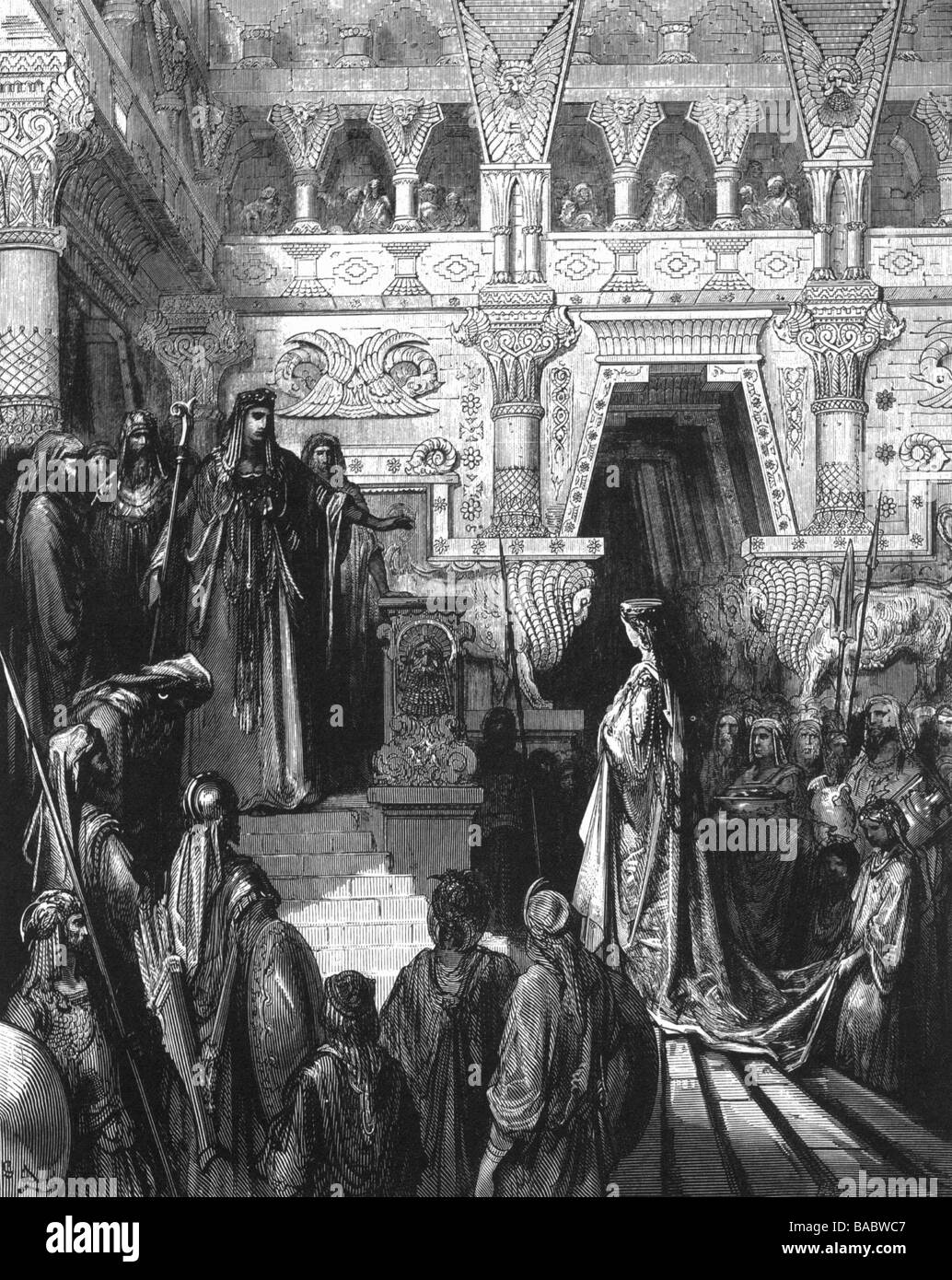 Salomo, der König Israels, ca. 971 - 931 v. Chr., Szene, die Königin von Saba, Salomo, Holzstich, von Gustave Dore (1832 - 1883), Paris, Frankreich, 1865, Artist's Urheberrecht nicht gelöscht werden Stockfoto