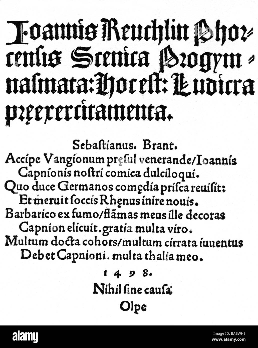 Reuchlin, Johann, 22.2.1455 - 30.6.1522, deutscher Humanist, Werke, 'Scenica Progymnasmata henno', gedruckt von Johann Bergmann von Ople, Basel, 1498, Stockfoto