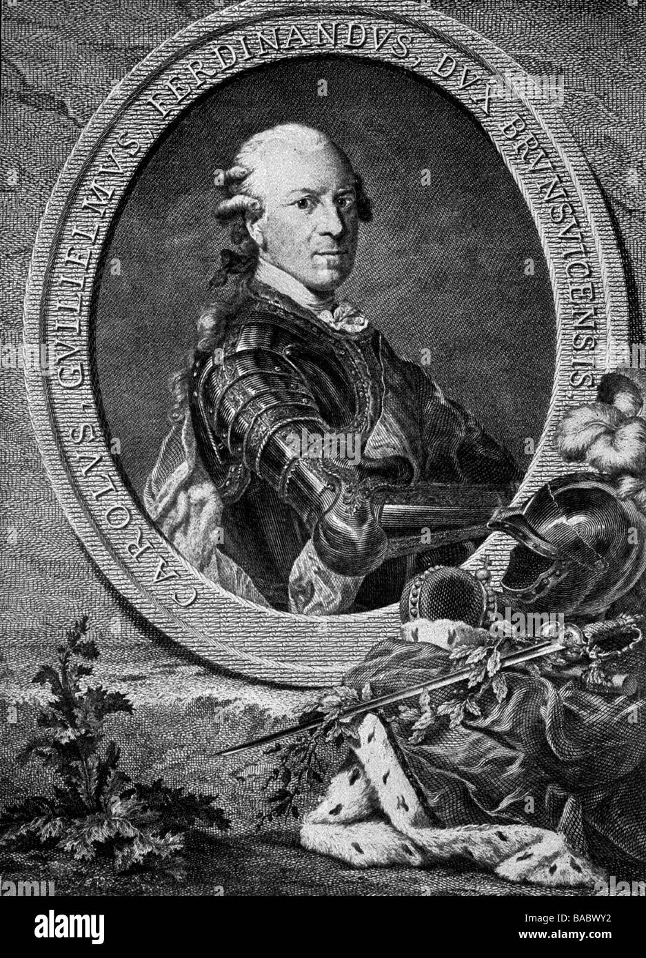 Karl Wilhelm Ferdinand, 9.10.1735 - 10.11.1806, Herzog von Brunswick-Wolfenbuttel 26.3.1780 - 10.11.1806, halbe Länge, Kupferstich von C. Kohl, 18. Jahrhundert,, Artist's Urheberrecht nicht gelöscht werden Stockfoto