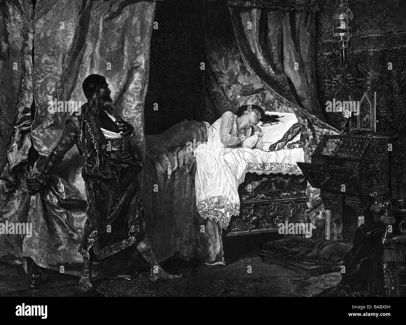Munoz Degrain, Antonio, 1840 - 1924, spanischer Maler, seine Gemälde "Othello und Desmodena", Kupferstich, Artist's Urheberrecht nicht gelöscht werden Stockfoto
