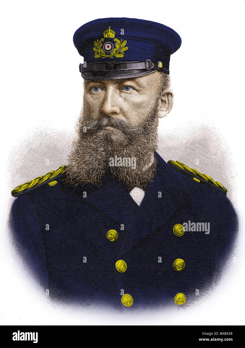 Tirlpitz, Alfred von, 19.3.1849 - 6.3.1930, deutscher Admiral, Staatssekretär im Marinestützpunkt 1897 - 1916, Porträt, Holzgravur, ca. um das Jahr 1896, später farbig, Stockfoto