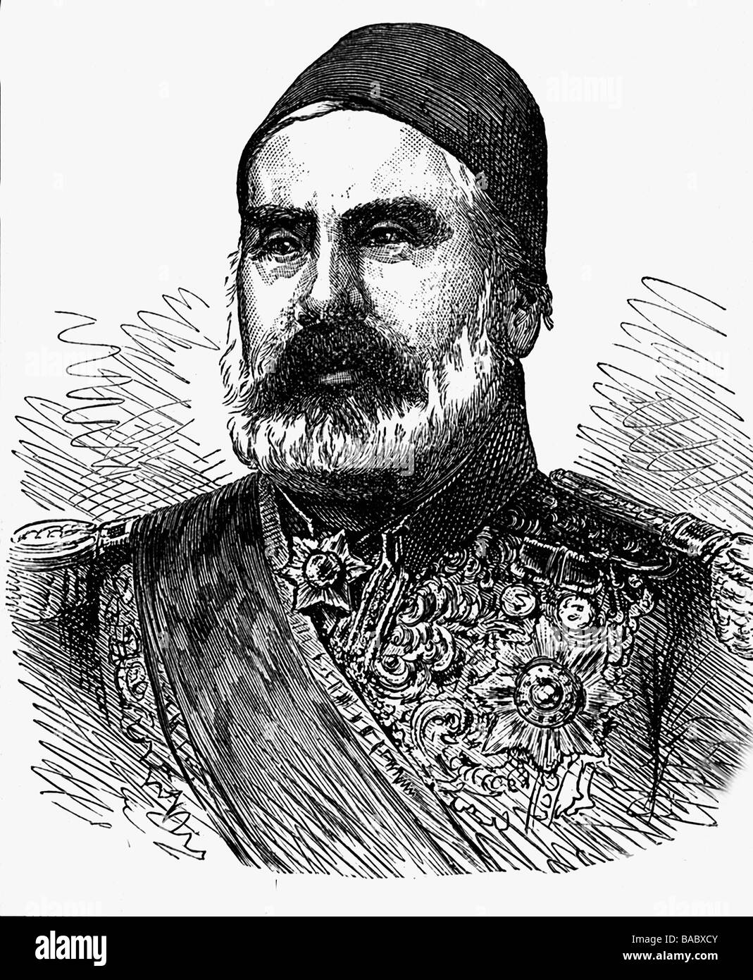 Abdulkerim Nadir Pasha, 30-1885, osmanisch-türkischer General, Porträt, Holzgravur, nach Foto von Abdullah Freres, Constantinopel, 19. Jahrhundert, Stockfoto