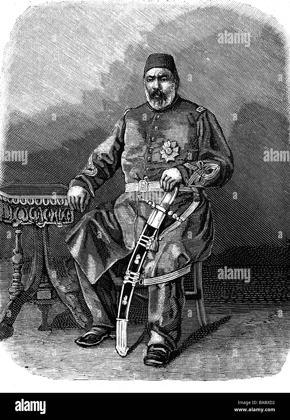 Abdulkerim Nadir Pasha, 30-1885, osmanisch-türkischer General, volle Länge, Holzgravur, nach Foto von Abdullah Freres, Constantinopel, 19. Jahrhundert, Stockfoto