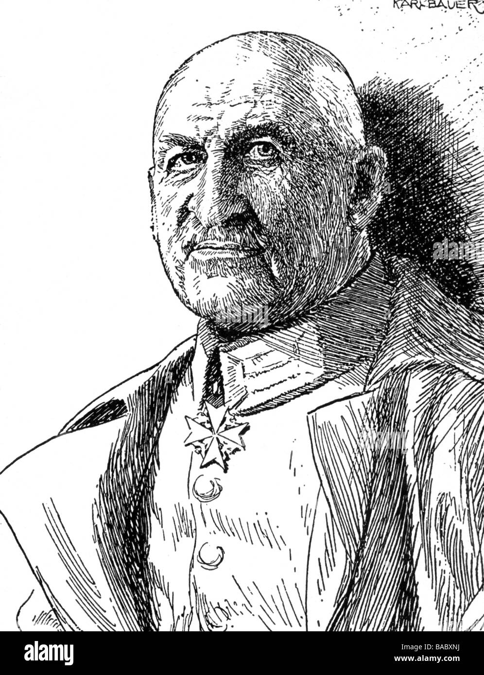 Linsingen, Alexander von, 10.2.1850 - 5.6.1935, Deutscher General, Porträt, Zeichnung von Karl Bauer, ca. Stockfoto