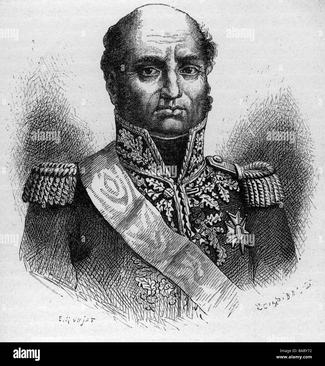 Davout, Louis Nicolas, 10.5.1770 - 1.6.1823, französischer Marschall, Porträt, Holzgravur, nach Forestier, 19. Jahrhundert, Stockfoto