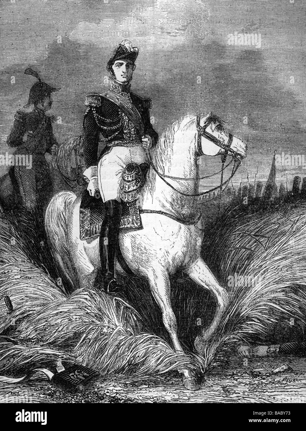 Davout, Louis Nicolas, 10.5.1770 - 1.6.1823, französischer Marschall, volle Länge, Holzgravur, 19. Jahrhundert, Stockfoto