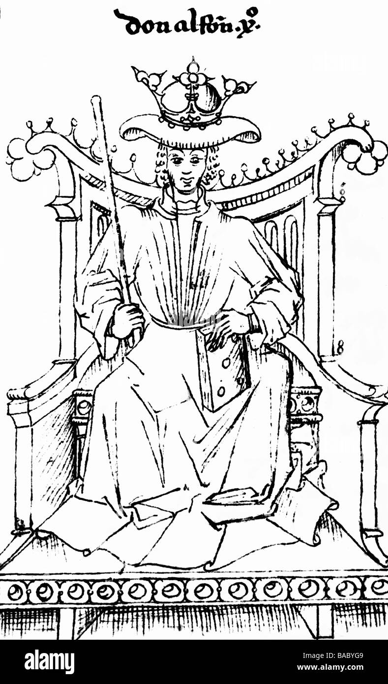 Alfonso X von Kastilien, 26.11.1221 - 4.4.1284, König von Kastilien, Leon und Galicien von 1252, der sich zu "Generalogia de los Reyes" von Alfonso de Cartagena, 16. Jahrhundert, Stockfoto