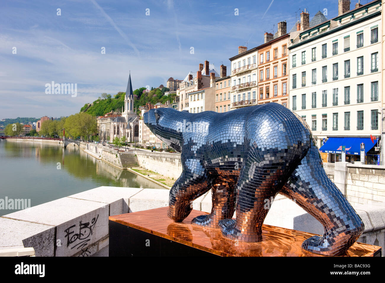 Frankreich, Rhone, Lyon, Pont Bonaparte, die Biennale des Löwen 69 Künstler aus der ganzen Welt sind Freibrief für die Stockfoto