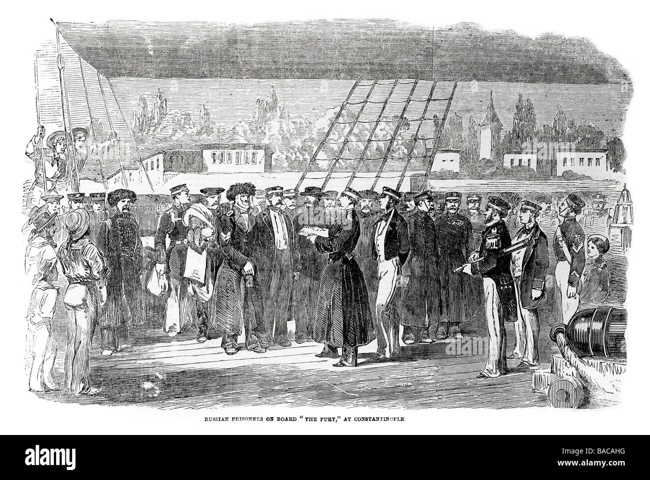russische Kriegsgefangene an Bord die Wut in Konstantinopel 1854 Stockfoto