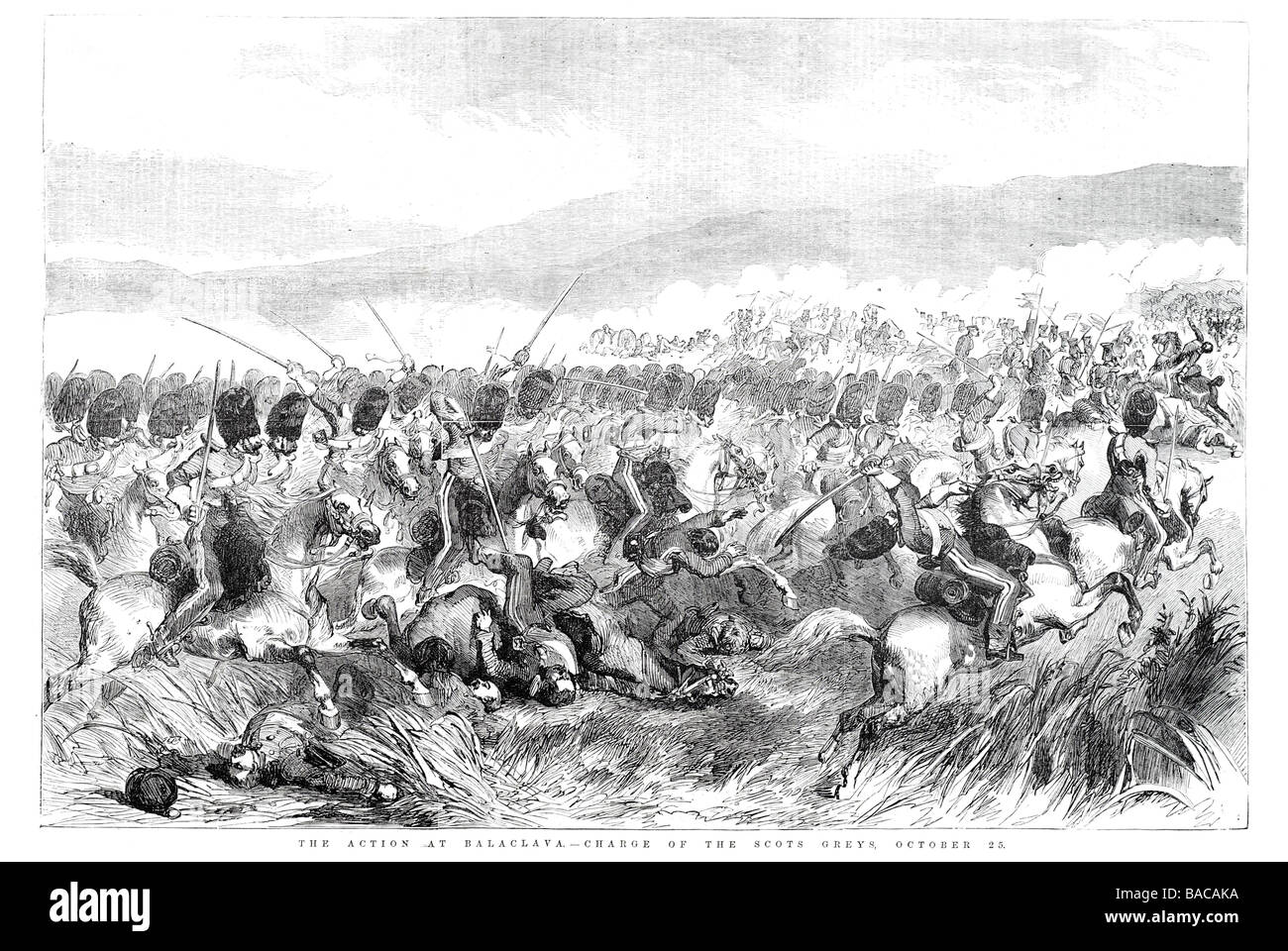 Aktion Sturmhaube Gebühr von den Schotten grauen 25 Oktober laden der Lichtbrigade verheerende britische Kavallerie Schlacht Stockfoto