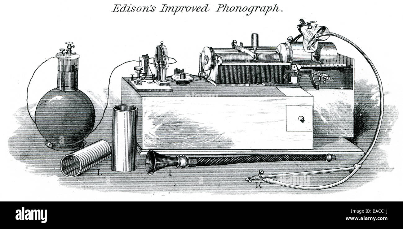 Edisons verbesserter Phonographen Plattenspieler Gramophone Gerät spielen aufgenommen Ton Turntable Plattenspieler-Plattenwechsler Stockfoto