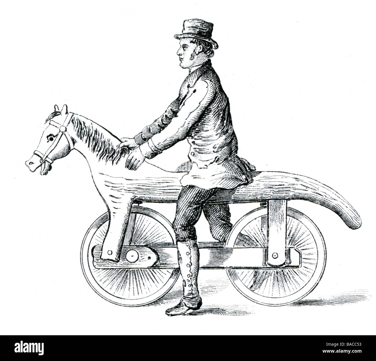 der dandy Pferd Rennen Maschine Fahrrad Fahrrad Veloziped Draisine Transportfahrzeug Zweirad Stockfoto