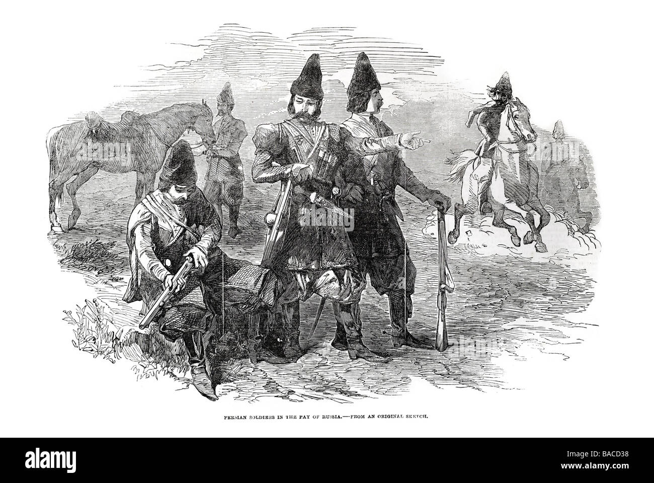 Persische Soldaten im Solde der Russland kaiserlichen Tracht Militär Armee Gewehr Waffe Reiter 1854 Stockfoto
