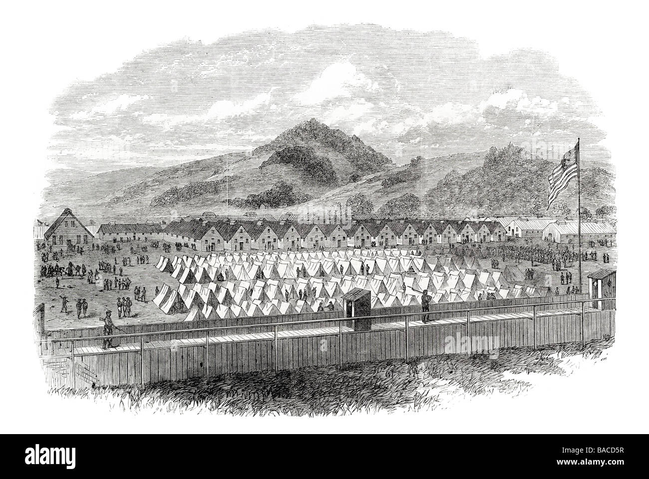 Lager der Konföderierten Gefangenen in Elmira New York Unionsarmee Krieg Gefängnis 1865 Stockfoto