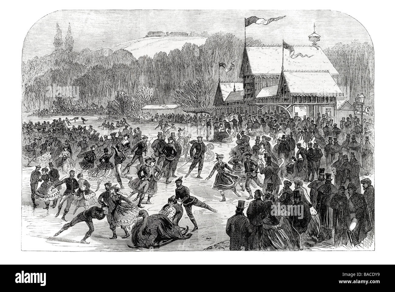 Kaiser Napoleon Eislaufen im Bois De Boulogne Paris 1867 Schlittschuhe Sport zugefrorenen Wassersee Stockfoto