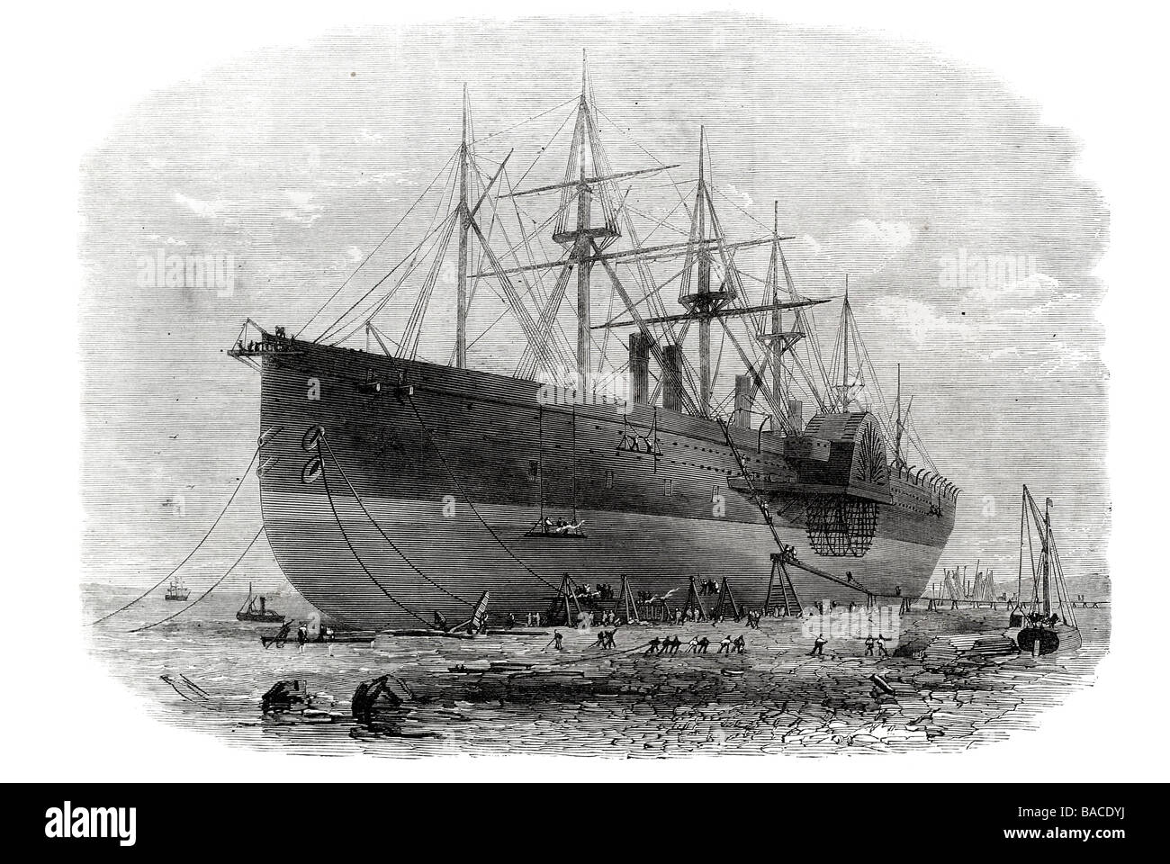 der große östliche unter Reparaturen am Ufer des Mersey 1867 cheshire Stockfoto