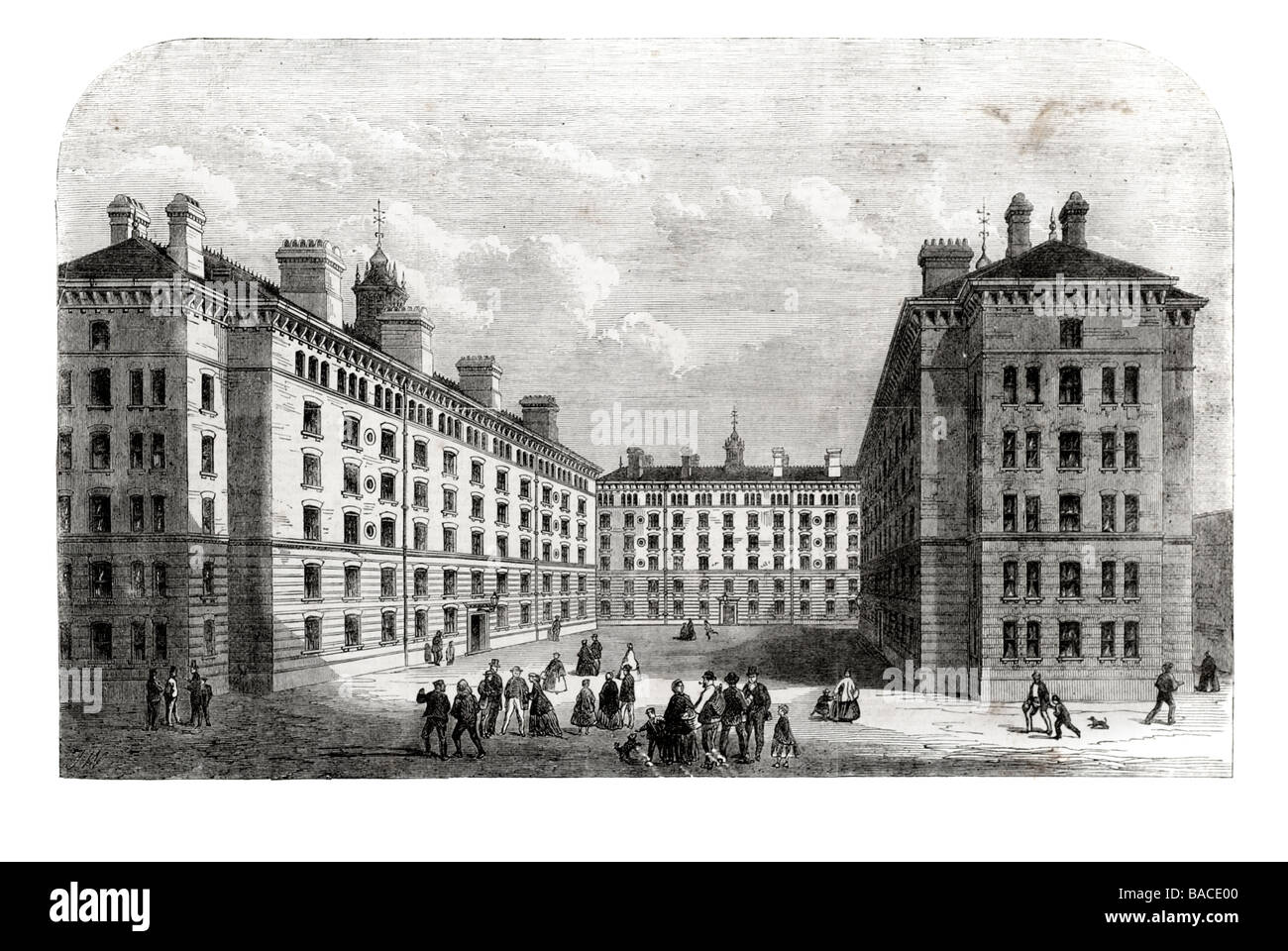 Wohnungen für die arbeitenden Klassen Peabody quadratische Shadwell 1867 sechs Etagen Unterkunft Stockfoto