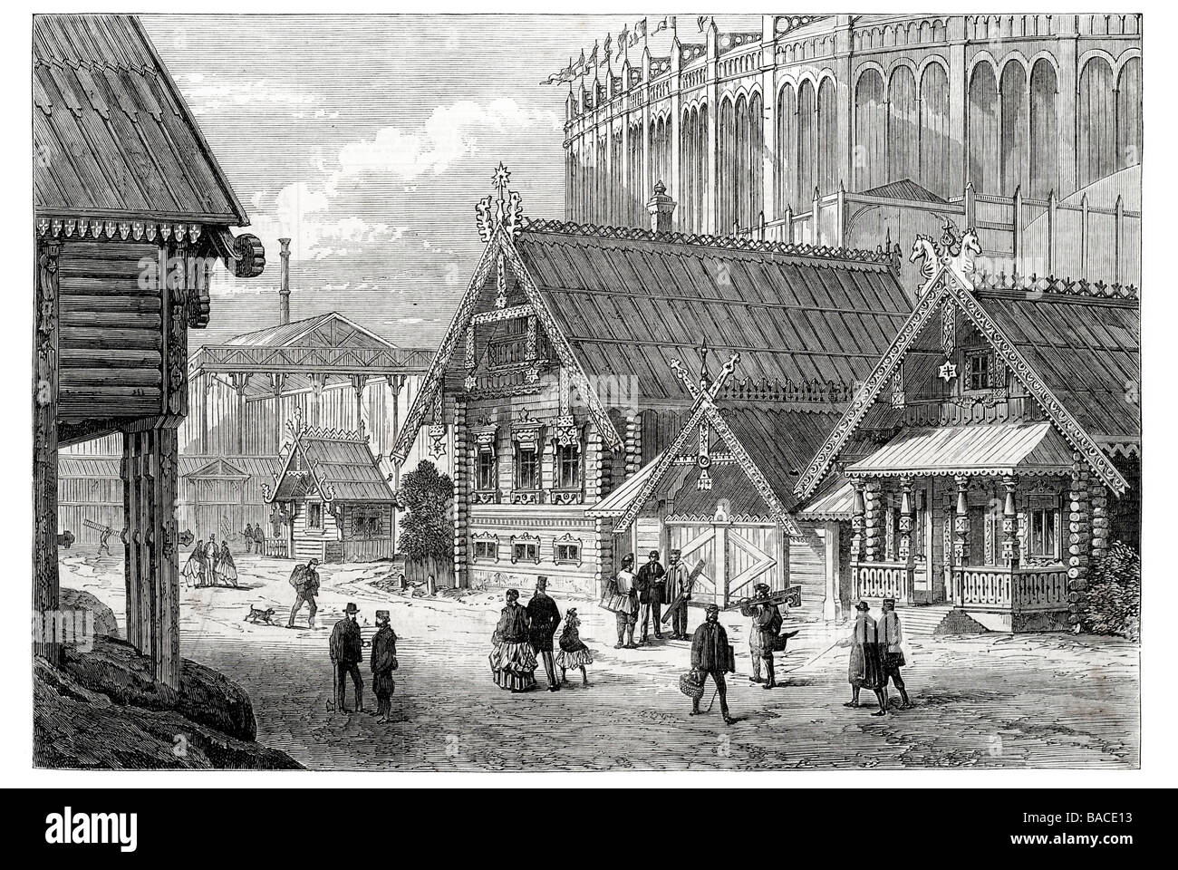 Paris international Ausstellung russische Hütten im Park 1867 Frankreich Universelle Stockfoto