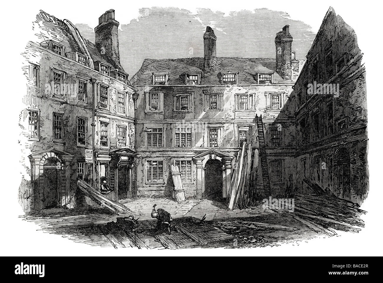 die große Viereck 1867 Admiralty Court Ruine zerstörten alten abgerissenen Feuer Stockfoto