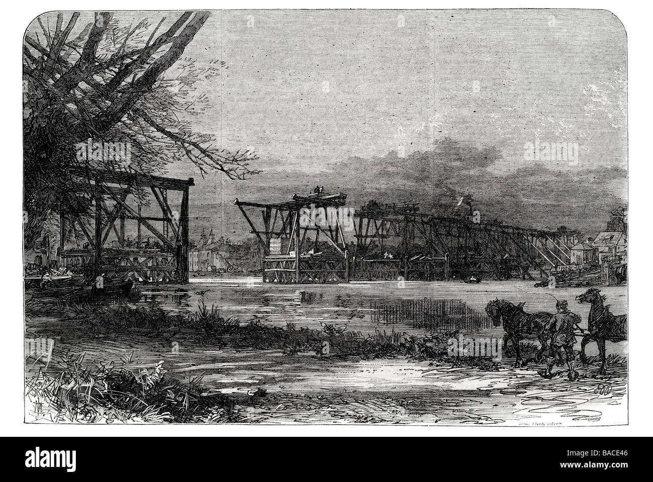 Bau der Kensington Hammersmith und Richmond Eisenbahn Brücke bei Kew River Thames Joseph Locke aus Gusseisen Brücke 1867 Stockfoto