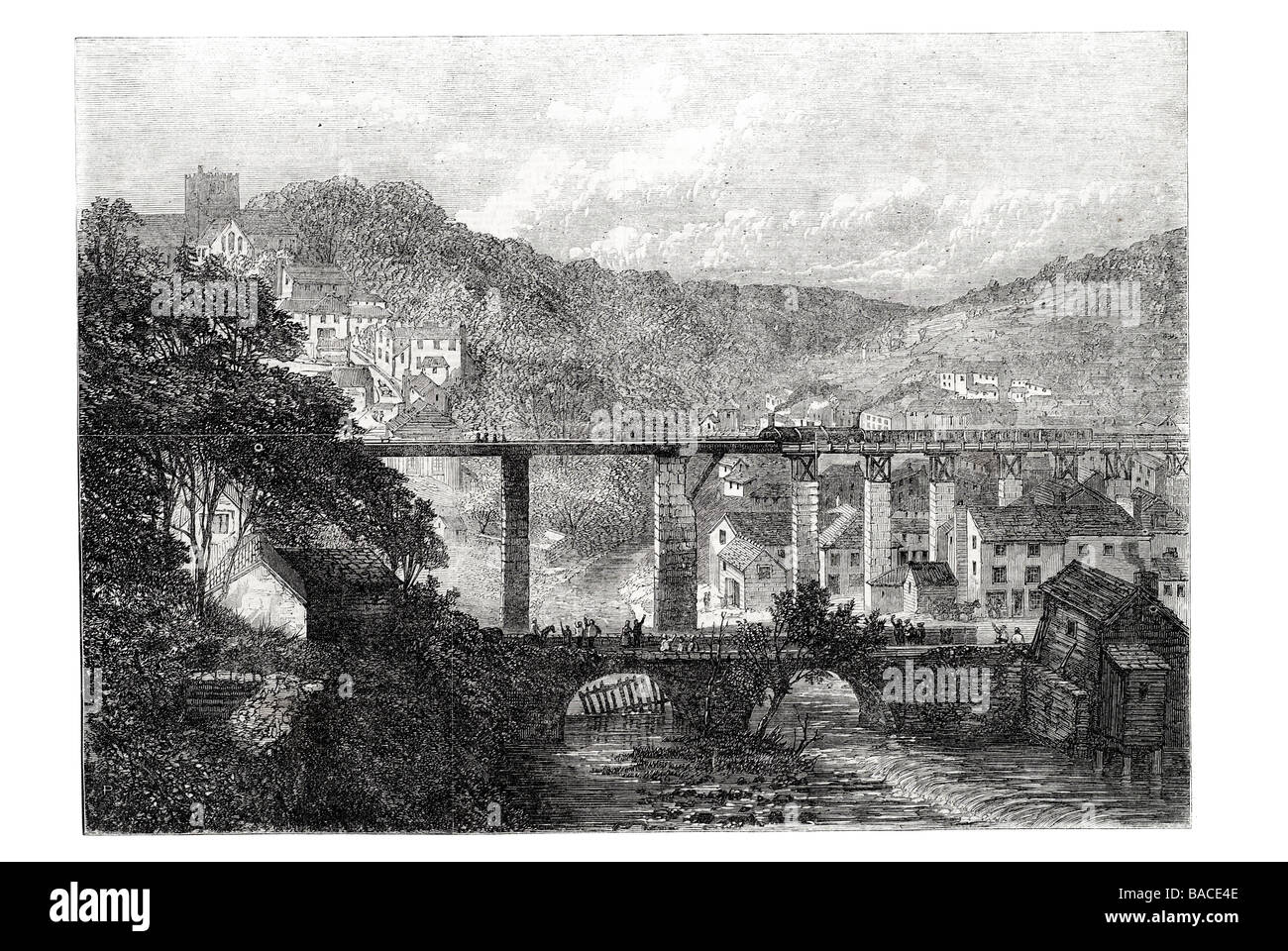 Viadukt bei Brecon auf der Brecon und neath Eisenbahn Zug Eisenbahn Fluss Great Western Railway Dampflok 1867 Stockfoto