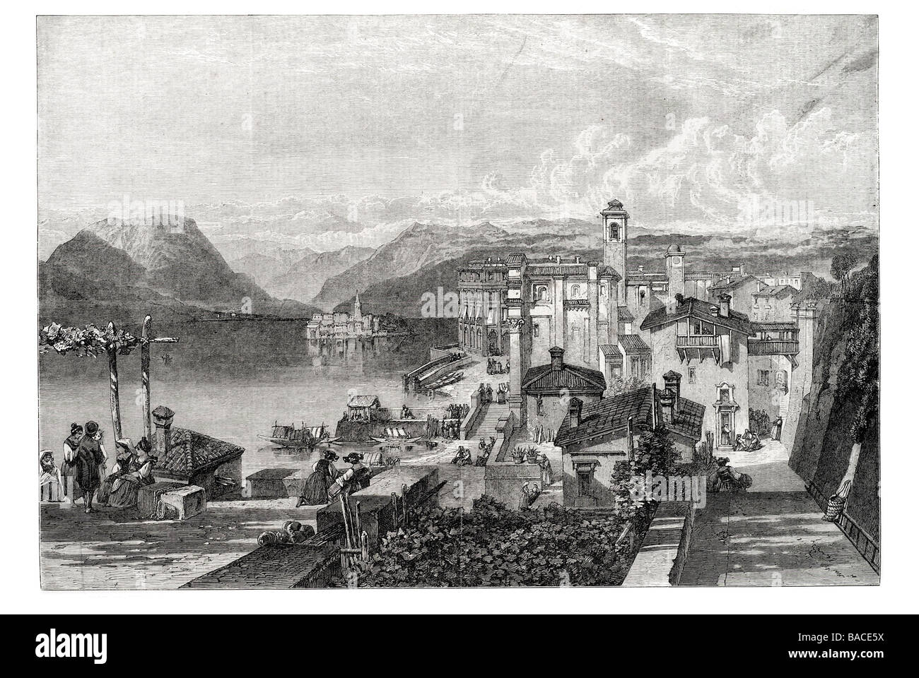 Blick auf die Isola Bella auf der Lago Maggiore Italien durch w l Leitch in die Winterausstellung des Instituts für Maler in Wasser Stockfoto