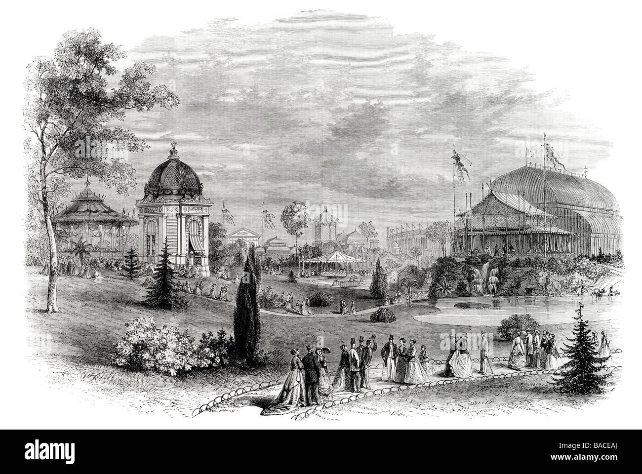 der Paris internationale Ausstellung der Kaiserin s Pavillon und großen Wintergarten im reservierten Garten 1867 Stockfoto