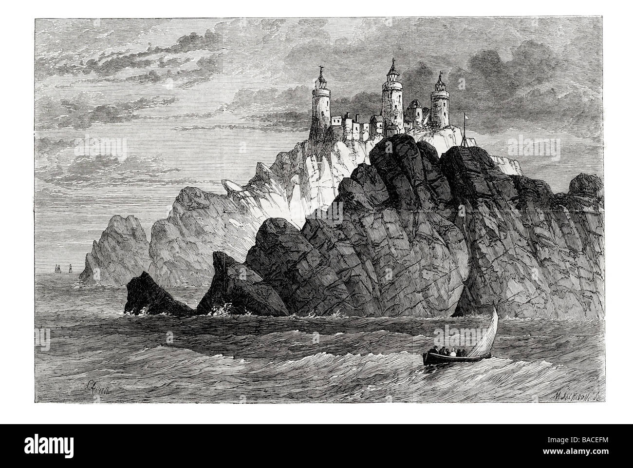 Die Schatullen Leuchttürme aus Alderney 1868 Mannez Stockfoto