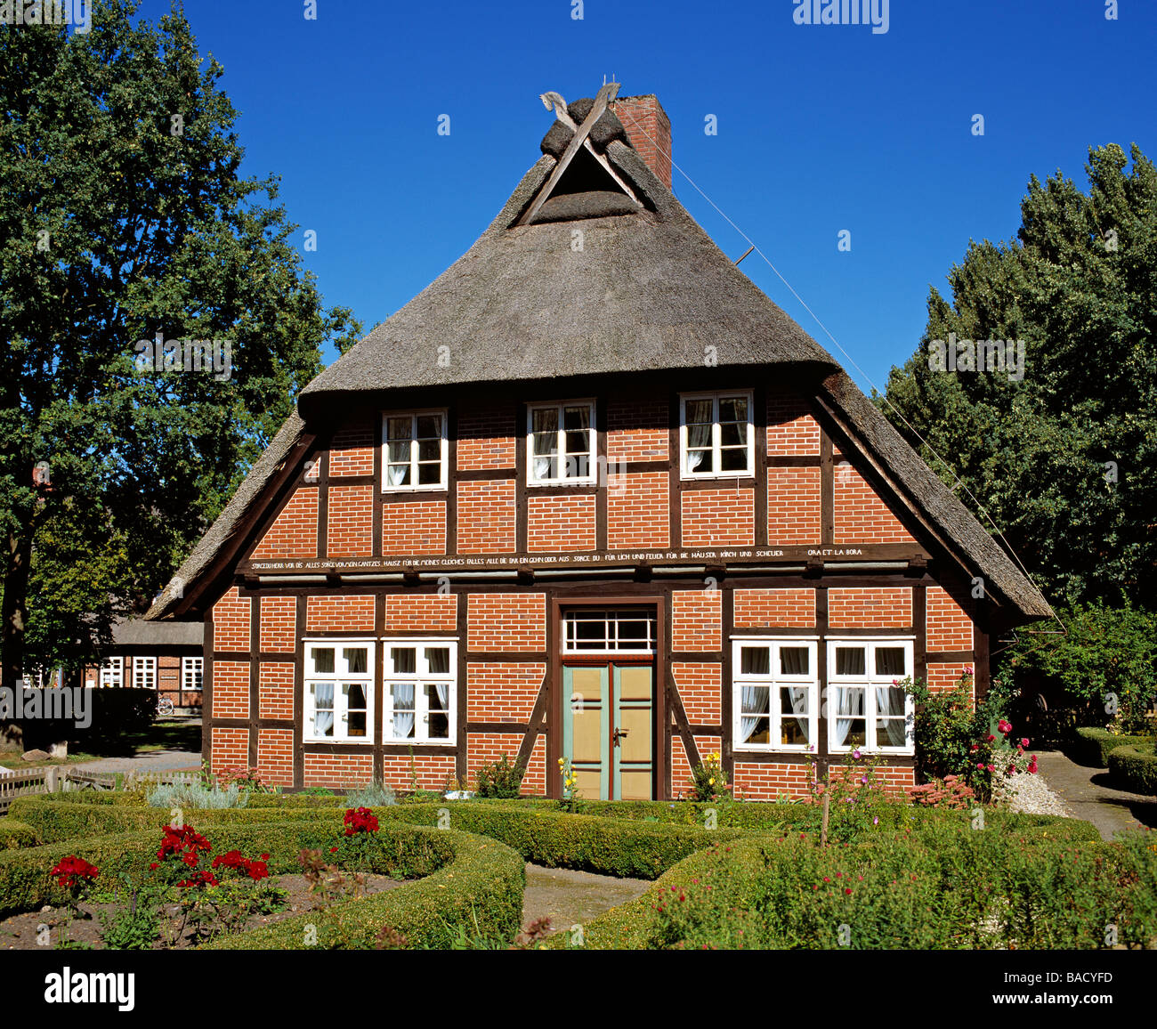 Lüneburg Heath Traditionshaus im Schröers Hof, Neuenkirchen, Niedersachsen, Deutschland. Stockfoto