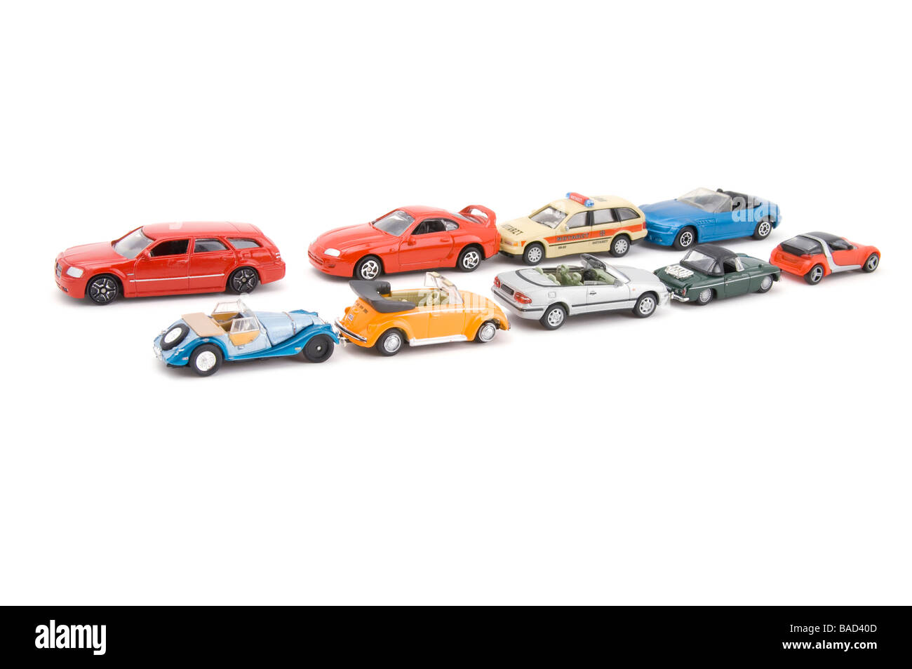 Objekt auf weißen Modell Spielzeugauto Stockfoto