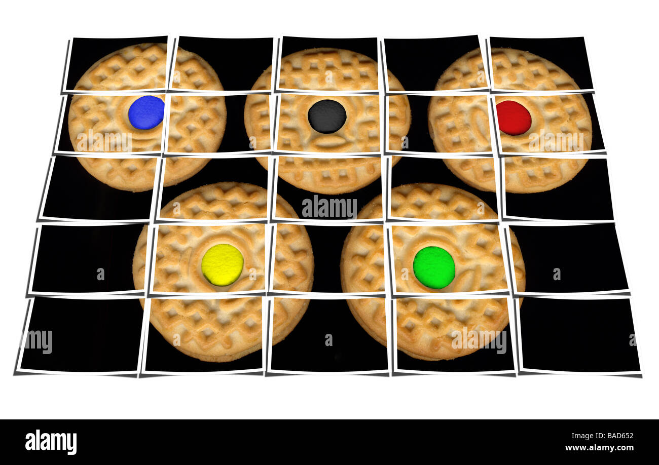 Cookies collage Zusammensetzung aus mehreren Bildern über weiß Stockfoto