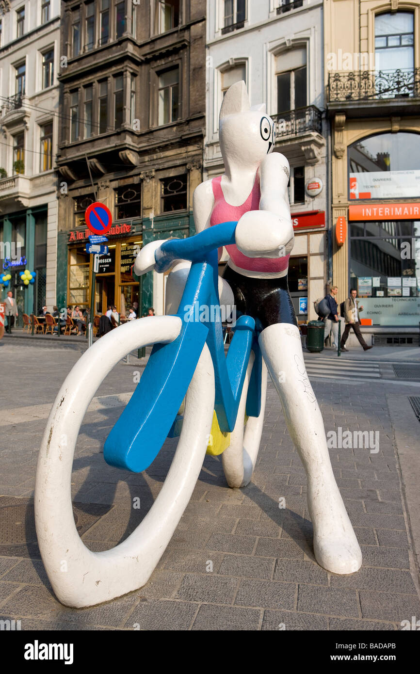 Belgien, Brüssel, das historische Zentrum, eine städtische Skulptur einer Katze Stockfoto
