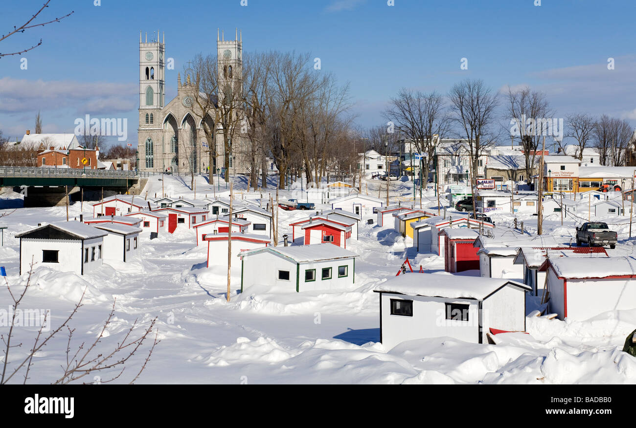 Kanada, Provinz Quebec, Sainte Anne De La Perade, Eis Fischerdorf ließ sich auf Sainte Anne River, Sainte Anne De La Perade Stockfoto